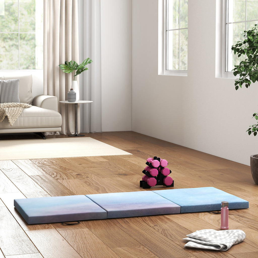 180cm Foldable Gymnastics Mat, 5cm Thick Crash Mat with Handles for Home Workout, Blue