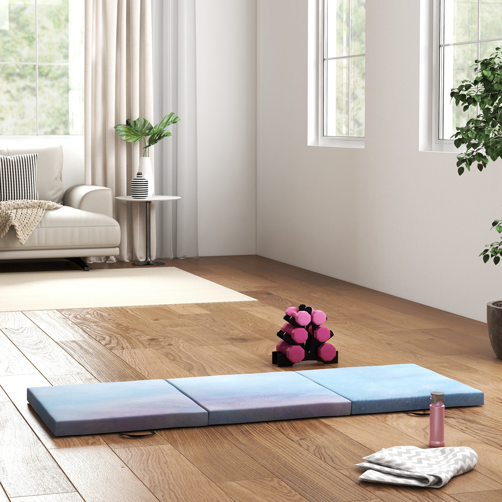180cm Foldable Gymnastics Mat, 5cm Thick Crash Mat with Handles for Home Workout, Blue