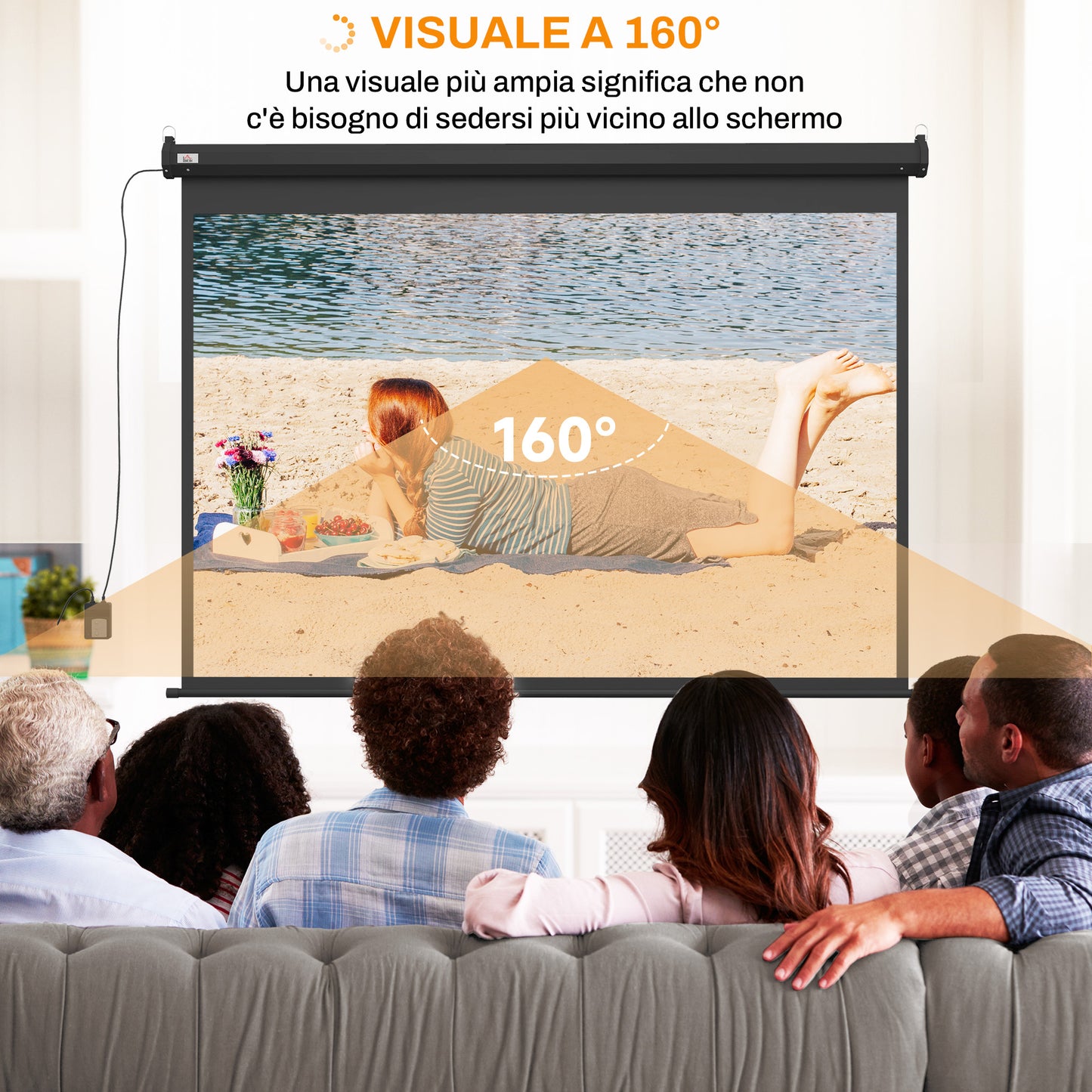 Projector Screen 100"  4:3 Format Adjustable with Remote Control, 203x152cm, Black