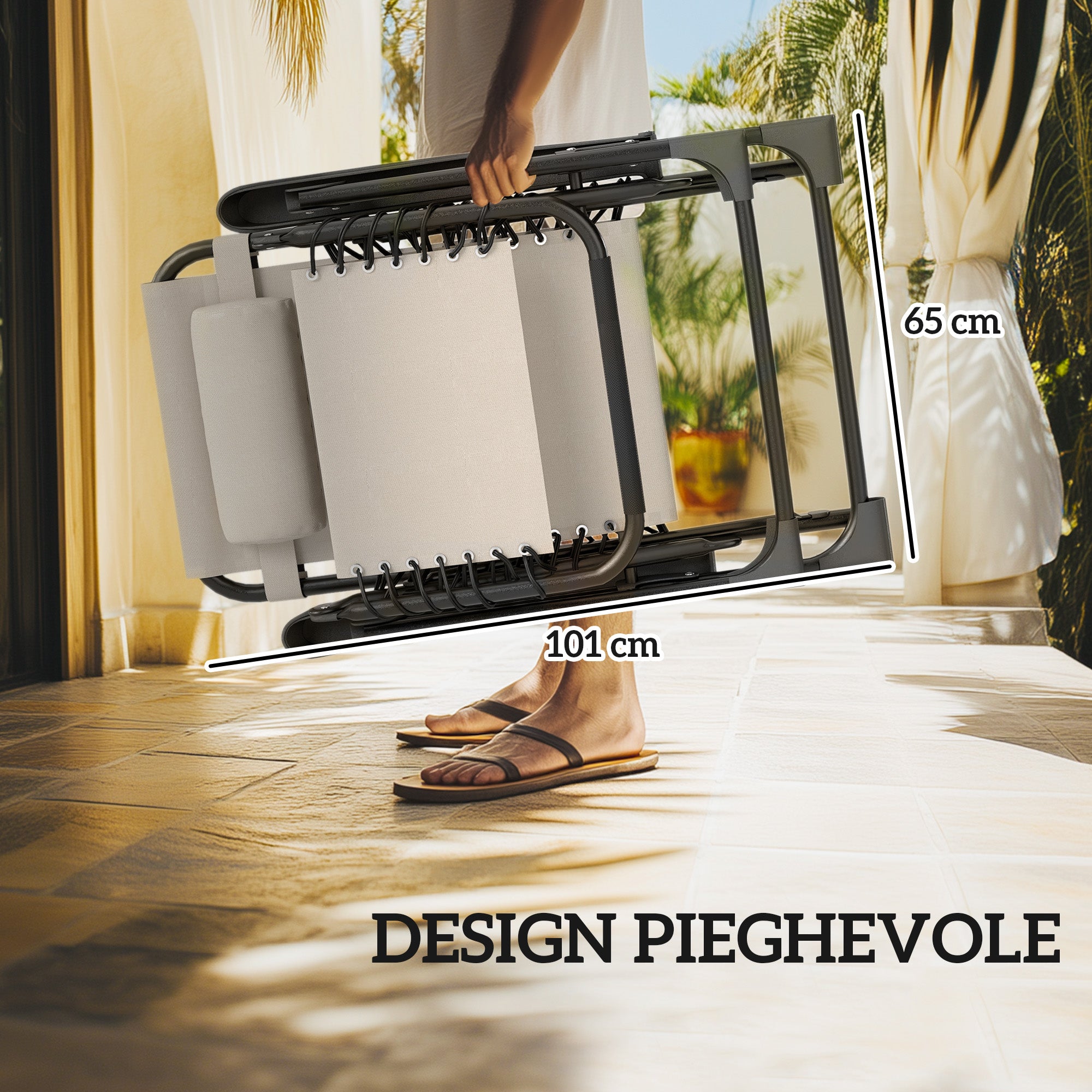 Set of 2 Folding Zero Gravity Deck Chairs with Adjustable Backrest and Table, Beige