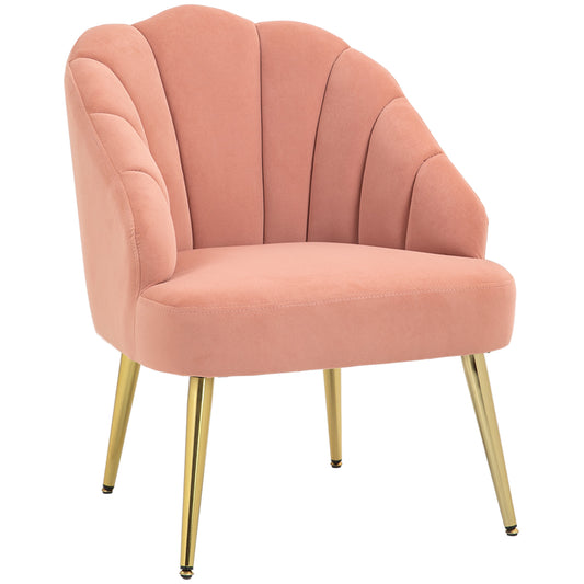 Art Deco Style Shell Living Room Armchair, Velvet and Steel, 63x65x84 cm, Pink