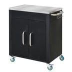 Stainless Steel Kitchen Cart with Storage Cabinet and 6 Hooks, 86x50x86.5 cm, Black