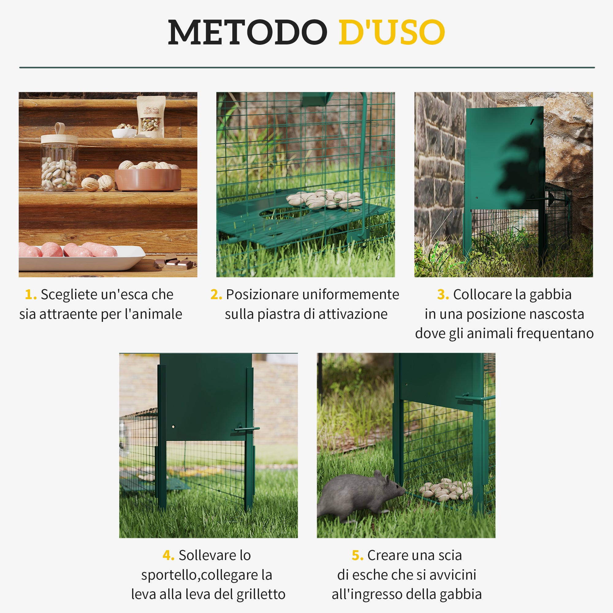 Outsunny Small Animal Cage Trap with One Door and Handle, 100x25x28cm cm, Dark Green
