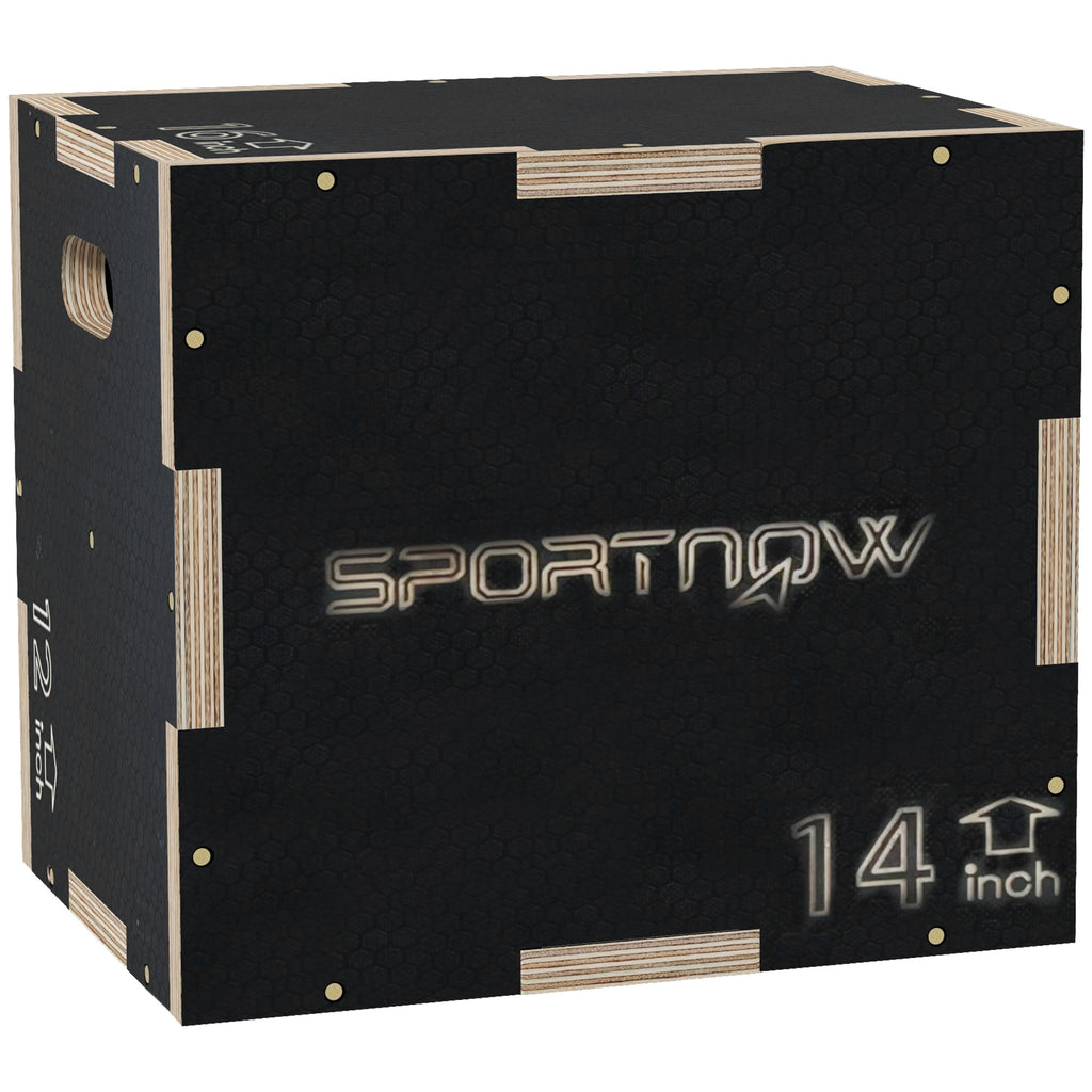3-Height Plyometric Jump Box in Non-Slip Wood, 41-36-31cm, Black