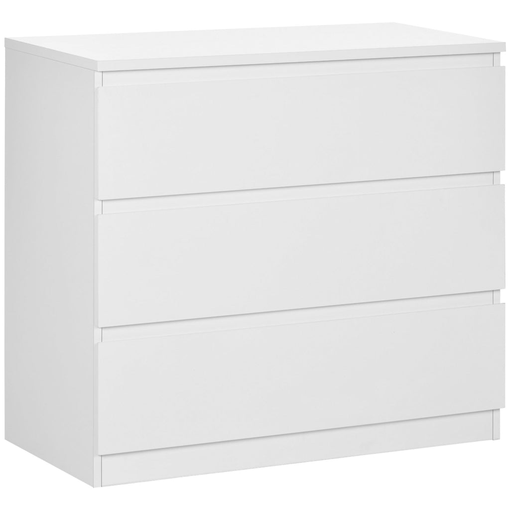 Modern 3-Drawer Chest of Drawers Without Handles for Bedroom and Living Room, 80x39x73 cm, White