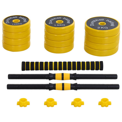 Dumbbell Set with Barbell Bar, Dumbbell Weights with 12 Discs for Home/Gym Training, Black and Yellow