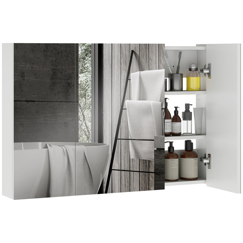 kleankin Bathroom Wall Cabinet with 3 Mirrored Doors and Adjustable Wooden Shelves 90x13.5x60 cm, White