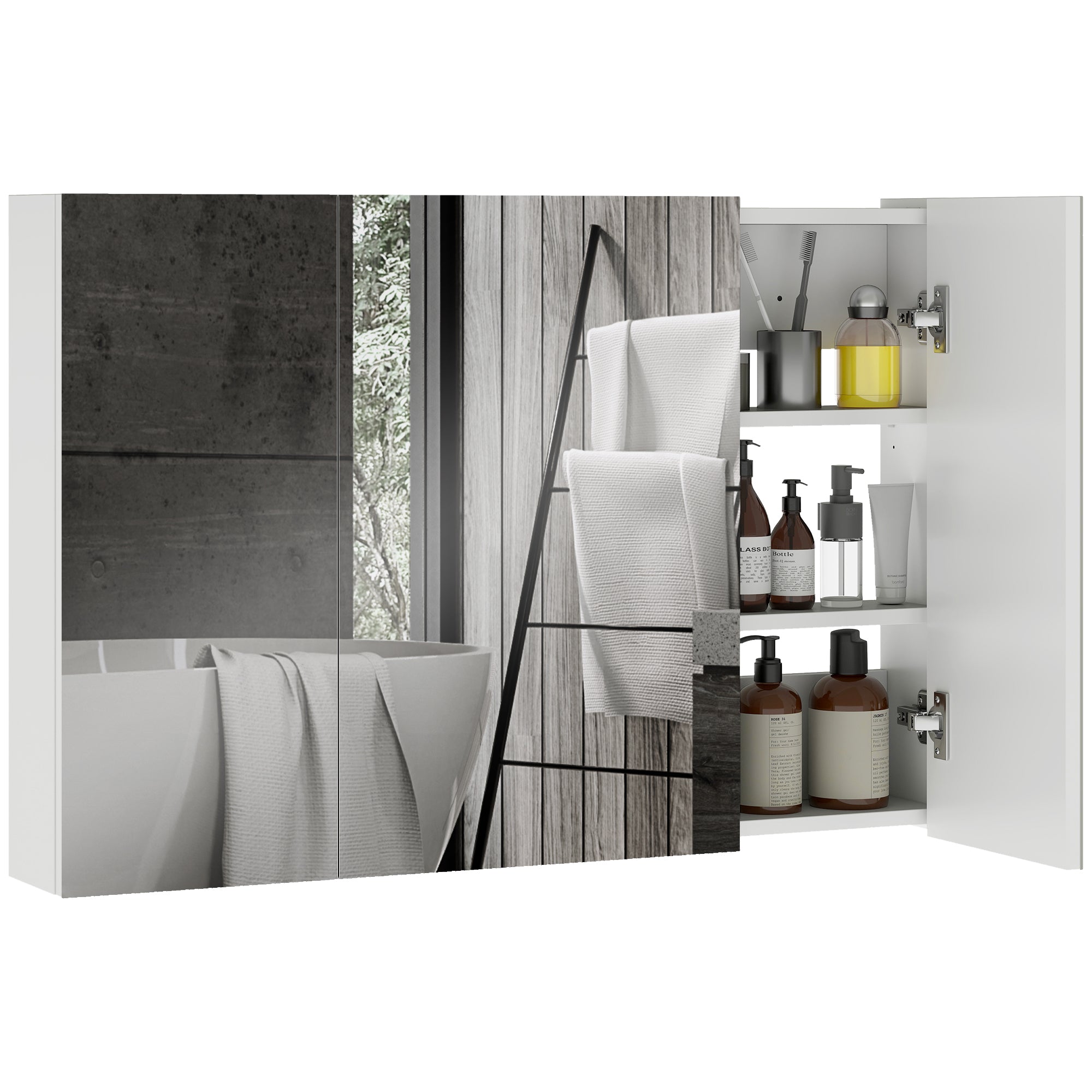 kleankin Bathroom Wall Cabinet with 3 Mirrored Doors and Adjustable Wooden Shelves 90x13.5x60 cm, White