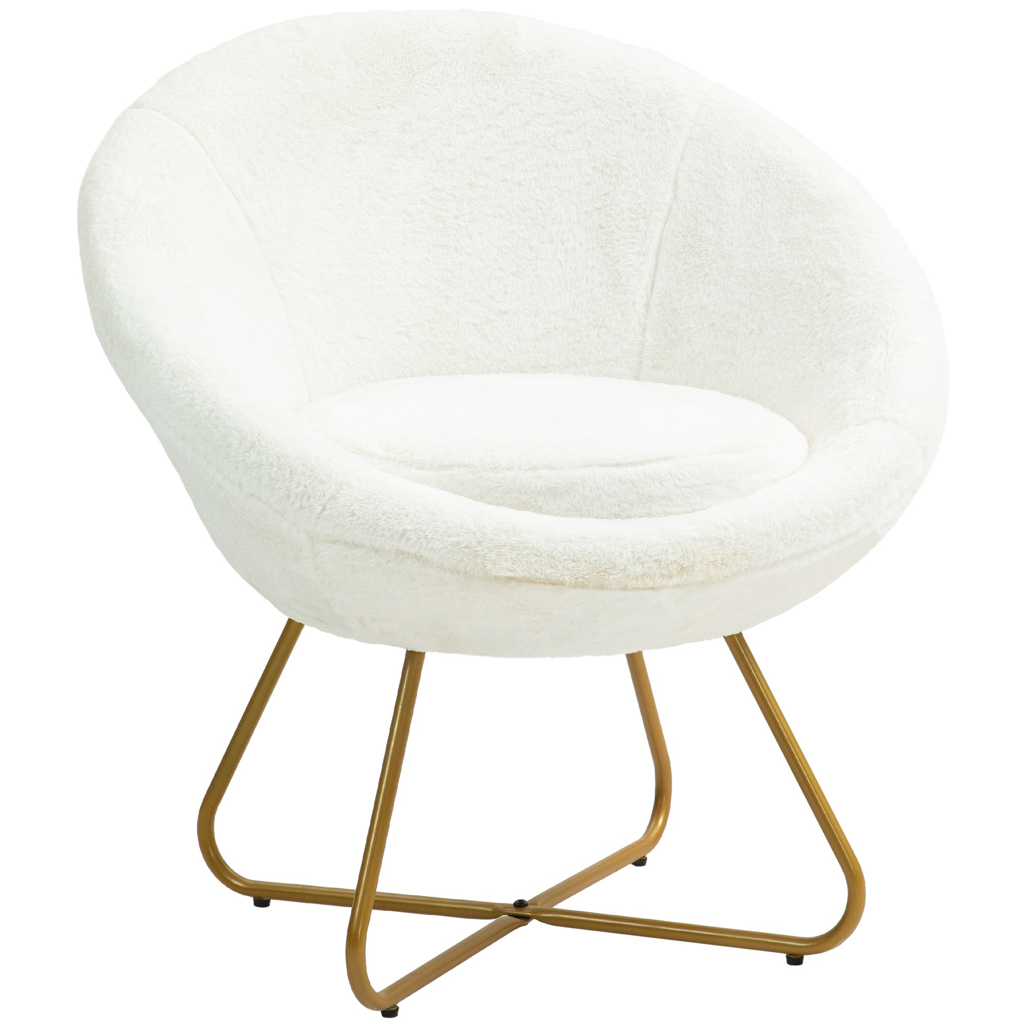 Faux Fur Bedroom Chair with Metal Legs, 75x66x79 cm, White