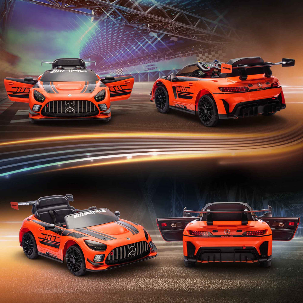 AIYAPLAY Electric Car for Children 3-8 Years Mercedes-AMG 12V with Remote Control, LED Lights, Transport Wheels, Orange