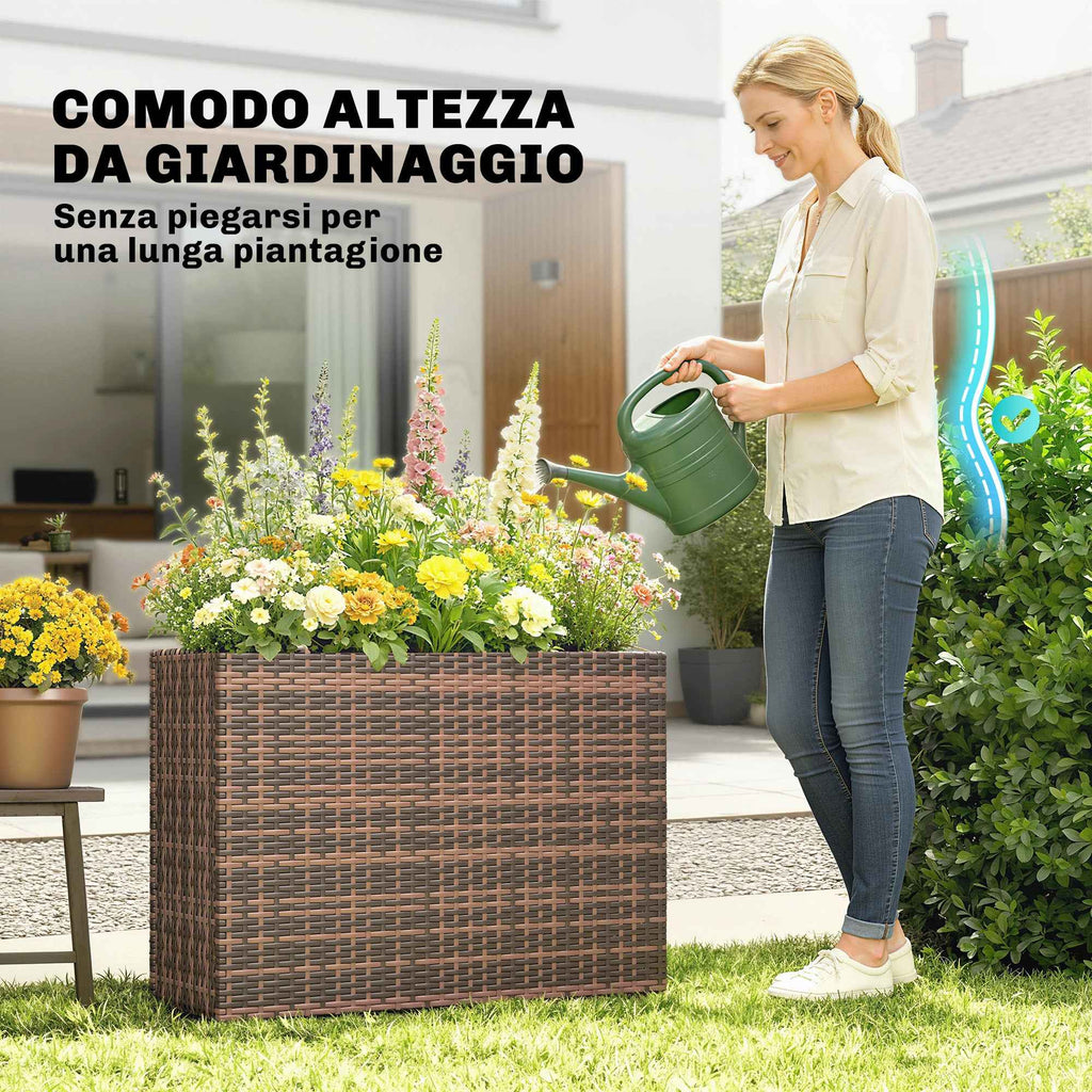 Outsunny 45L Outdoor Rattan Raised Garden Bed with Drainage Holes and Adjustable Feet, Brown