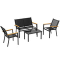 Outsunny 4-Piece Garden Furniture Set with Tempered Glass Coffee Table and 3 Teslin Fabric Seats, Black