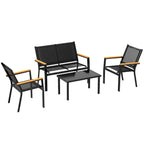 Outsunny 4-Piece Garden Furniture Set with Tempered Glass Coffee Table and 3 Teslin Fabric Seats, Black