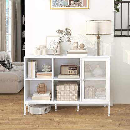 HOMCOM Buffet Cabinet with 4 Open Shelves and Cabinet, in Chipboard and Steel, 120x37x81.5 cm, White - Borgè