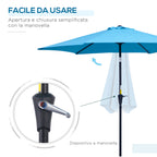 Garden Umbrella Ø2.6x2.4 m with Crank and Tilting Head in Aluminum and Polyester, Blue