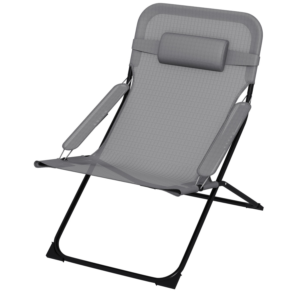 Folding and Reclining Garden Chair on 4 Levels, in Steel and Polyester, 69x91x96 cm, Black Gray - Borgè