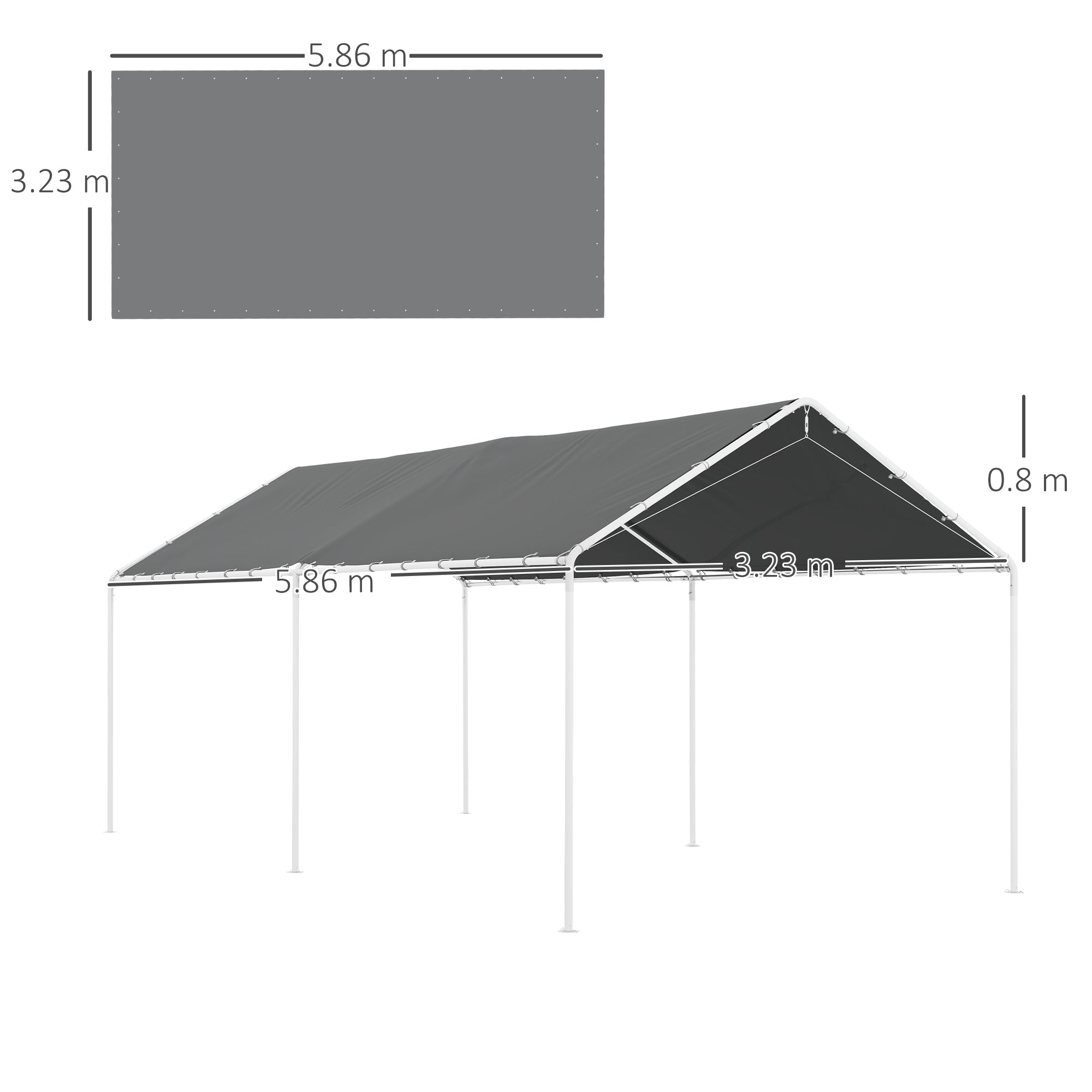 Outsunny 6x3m Dark Grey Anti-UV PE Carport Replacement Cover with Bungee Cords