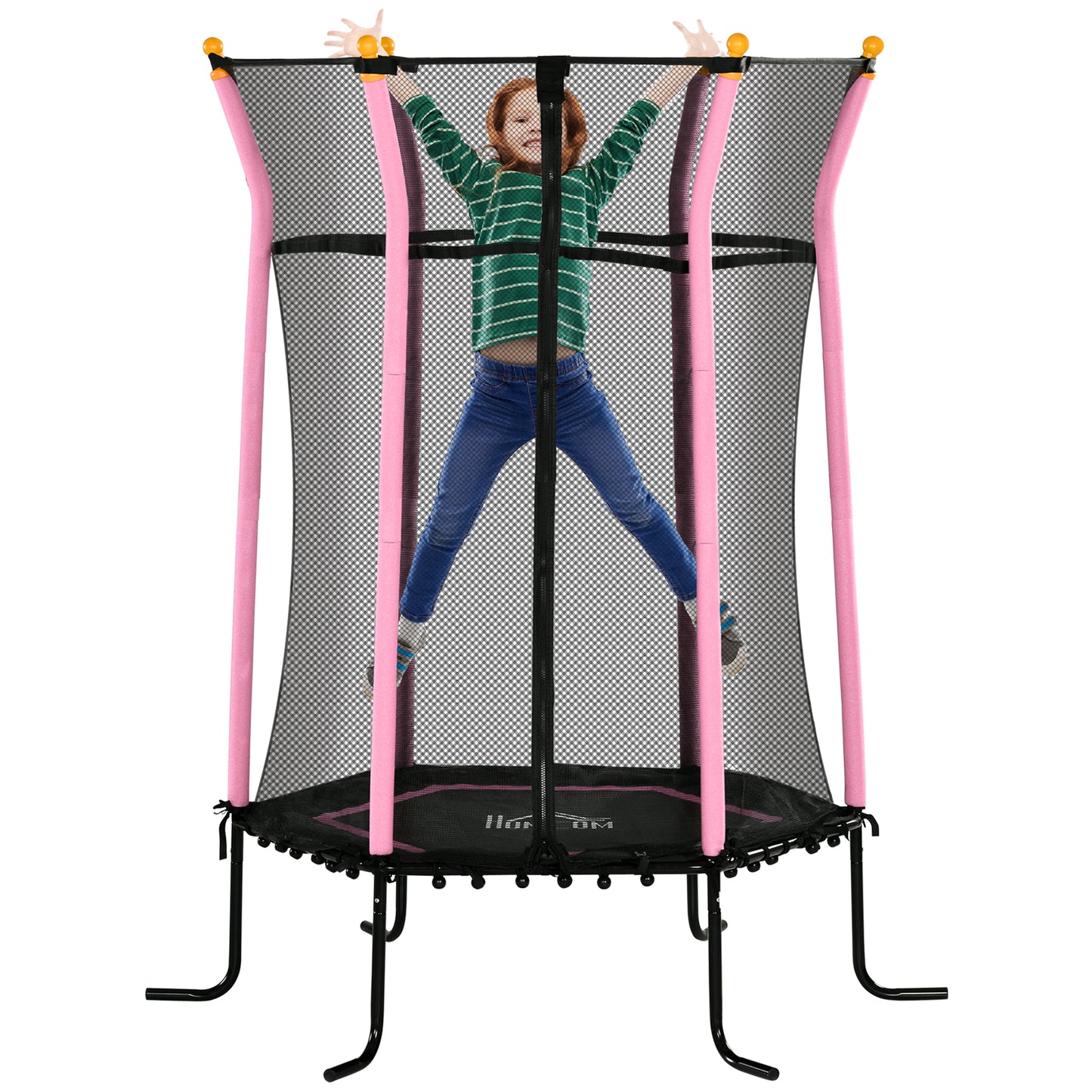 Children's Trampoline with Hinged Entry and Padded Poles, in Steel, PP and EPE, Ø163.5x190 cm, Pink