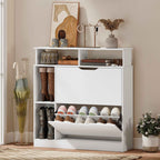 HOMCOM Narrow Shoe Rack with Adjustable Dividers, White