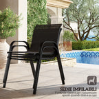 Garden Set with 2 Seater Sofa, 2 Stackable Armchairs and Glass Coffee Table, Black