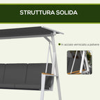 Outsunny 3-Seater Garden Swing with Tilting Canopy, Steel, 205x130x175 cm, Dark Grey
