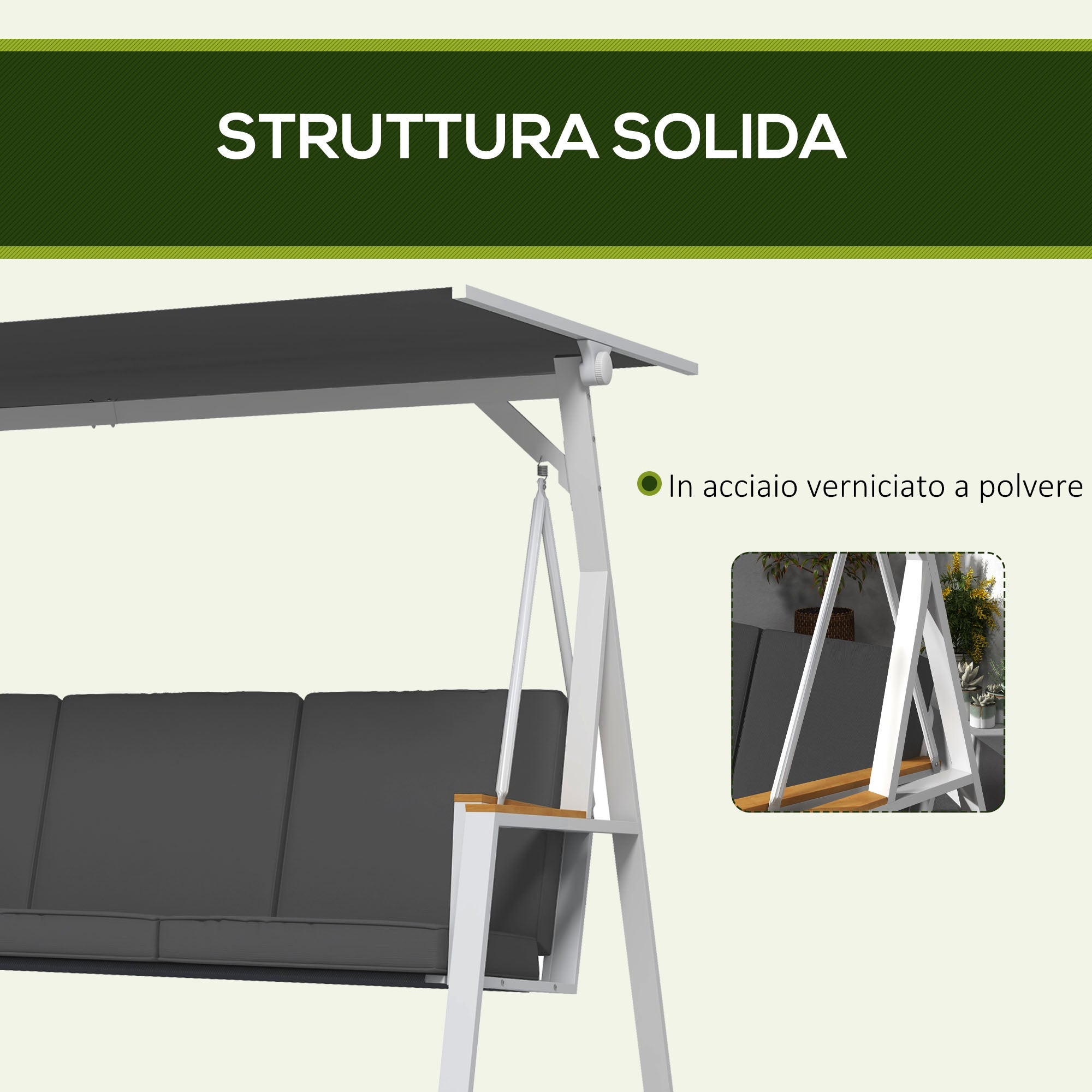 Outsunny 3-Seater Garden Swing with Tilting Canopy, Steel, 205x130x175 cm, Dark Grey