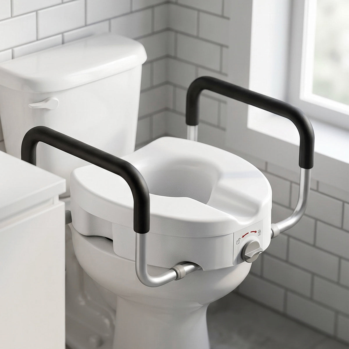 HOMCOM HDPE Toilet Seat Raiser for the Elderly with Non-Slip Handles, Adjustable Width, 136kg Capacity, White