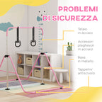 Height Adjustable Gymnastics Bar for Children with 2 Rings, Steel, 148x105x88-128 cm, Pink