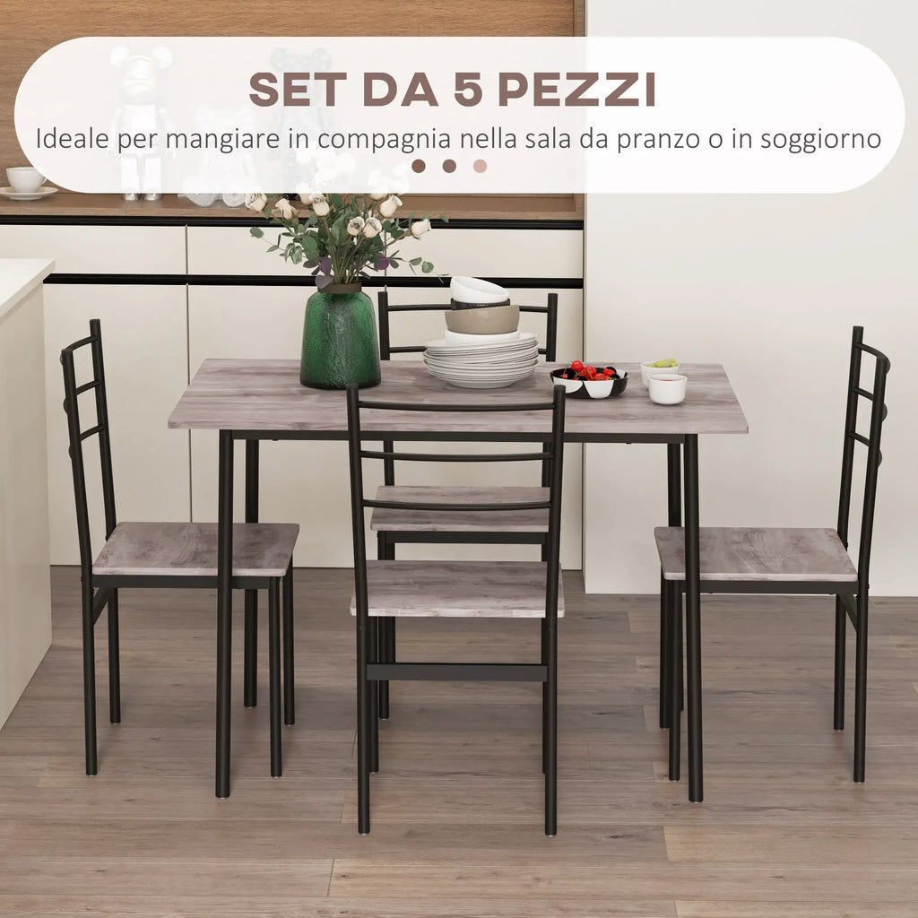 5 Piece Space-Saving Dining Table and Chair Set with Rectangular Kitchen Table and 4 Modern Chairs, in MDF and Steel