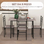 5 Piece Space-Saving Dining Table and Chair Set with Rectangular Kitchen Table and 4 Modern Chairs, in MDF and Steel