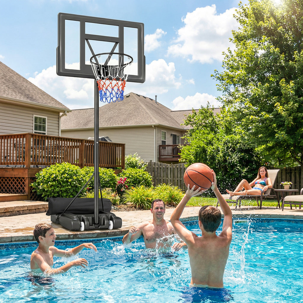 SPORTNOW Basketball Hoop with Adjustable Height 1.3-3m, Fillable Base and Wheels, Black