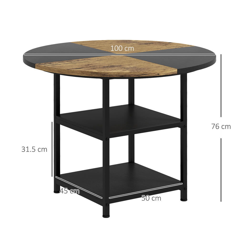 Homcom dining table for 4-6 people with 2 integrated shelves, in steel and mdf, Ø100x76 cm, black and brown - Borgè