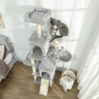 Cat Tree with 2 Cat Houses, 2 Cat Beds, Perch and 2 Balls, 48x40x177 cm, Light Grey and Beige