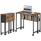 HOMCOM Folding Desk on Wheels 80 x 50 cm with Shelf and Storage Bag, Rustic Brown