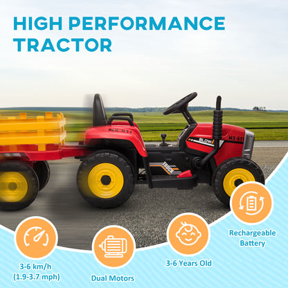 HOMCOM Electric Tractor for Children 3-6 Years with Removable Trailer, 12V Battery and Remote Control, Red - Borgè