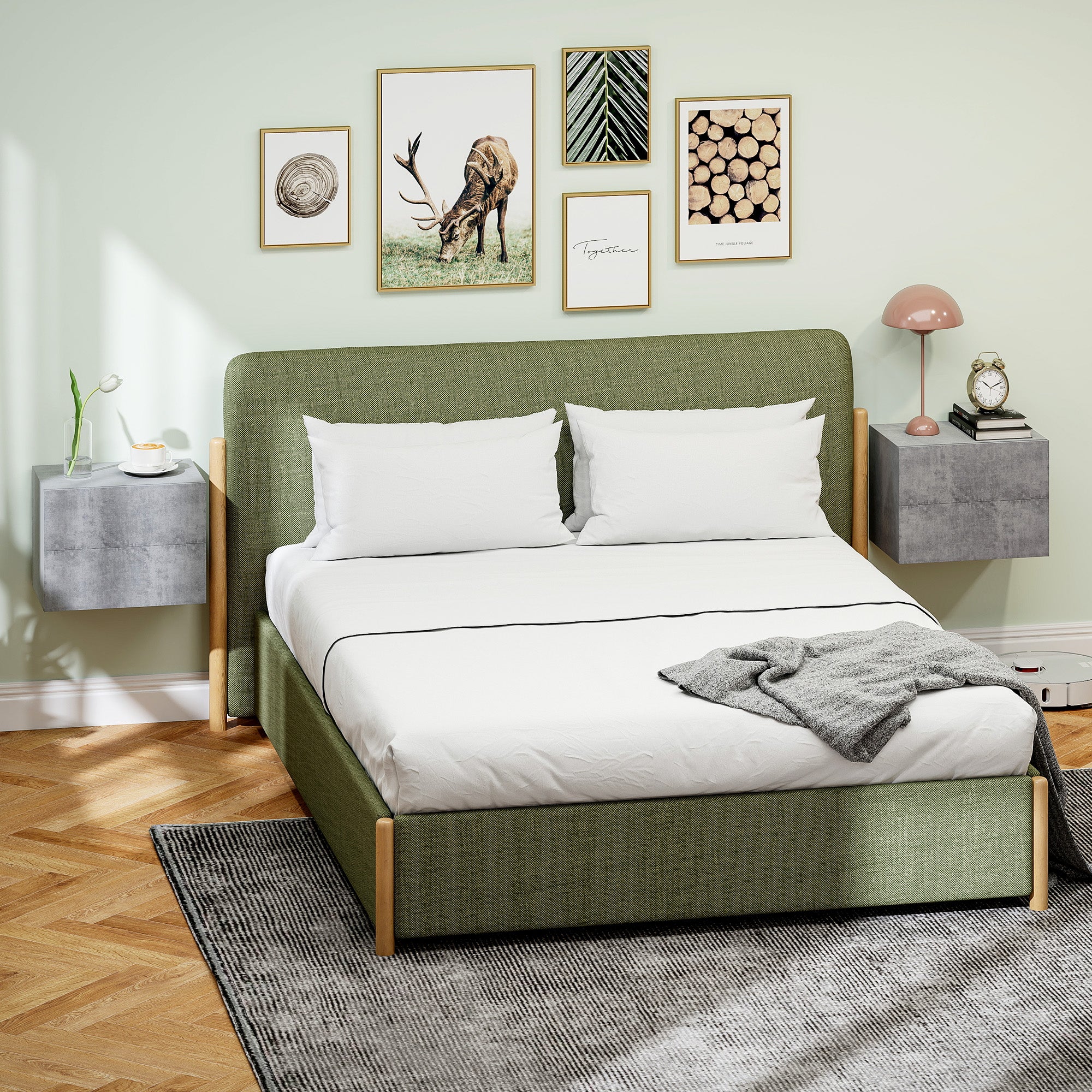 Set of 2 Floating Bedside Tables with 2 Drawers Modern and Space-Saving, 40x29x30 cm, Cement Grey