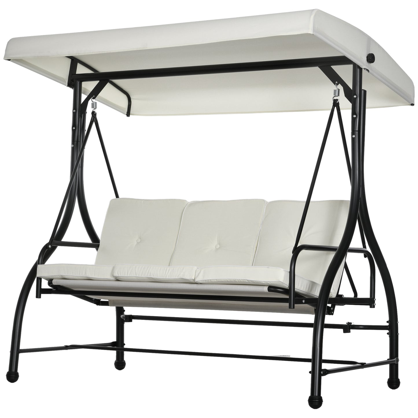 Outsunny Outusunny Swinging 3-Seater Garden Bed with Adjustable Canopy, in Steel and Polyester, 195x117x175 cm, Cream and Black