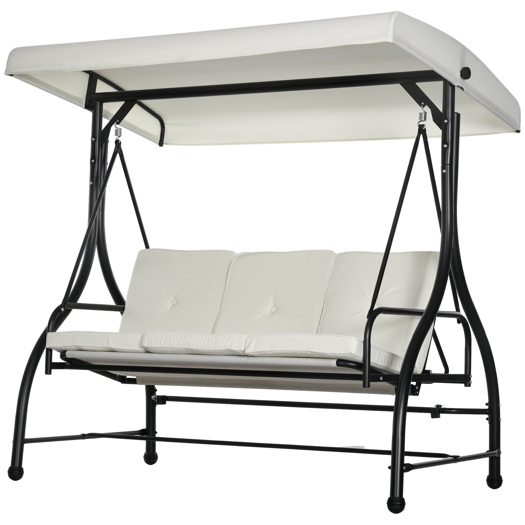 Outsunny Outusunny Swinging 3-Seater Garden Bed with Adjustable Canopy, in Steel and Polyester, 195x117x175 cm, Cream and Black - Borgè