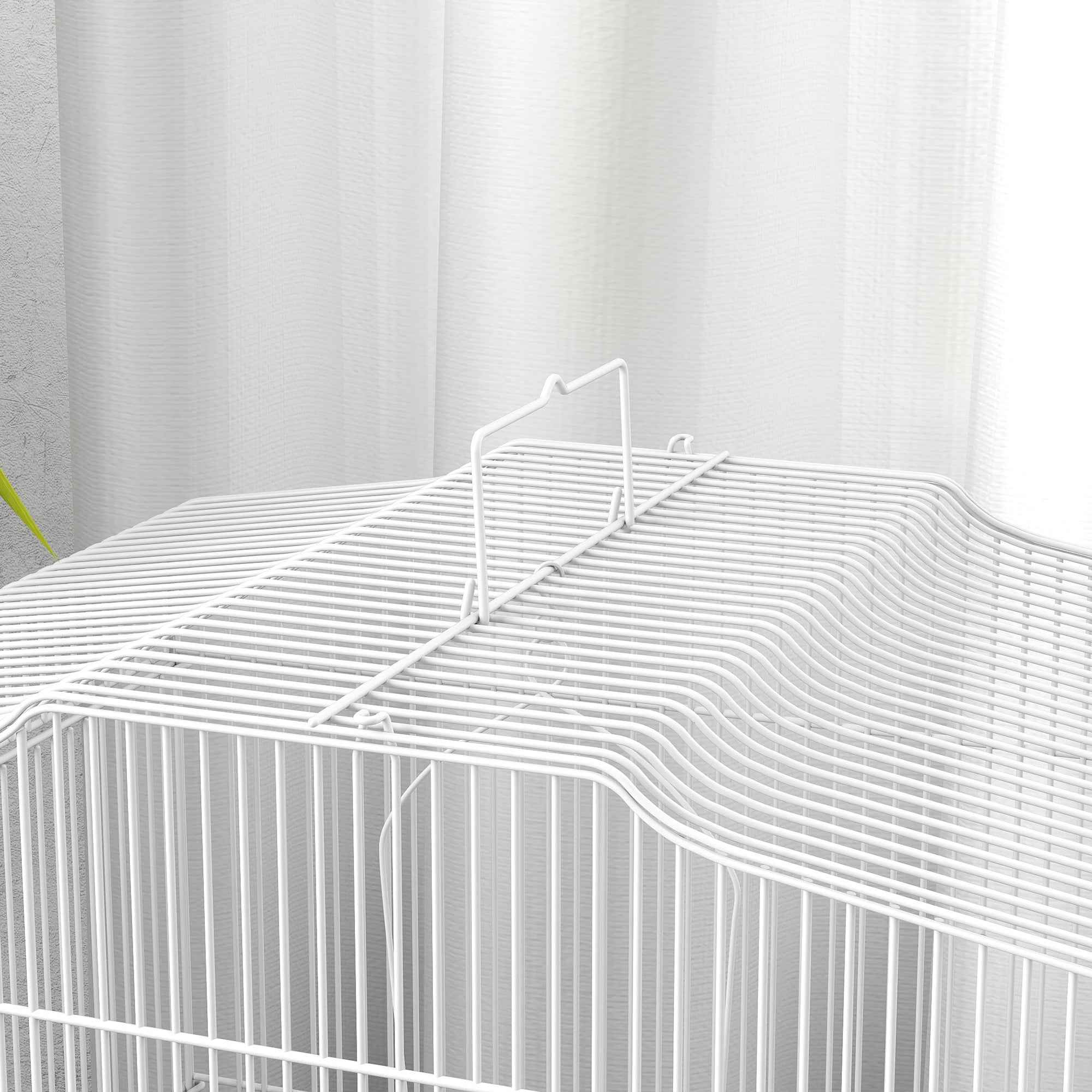 PawHut Portable Bird Cage with Handle, Removable Tray and 5 Doors, Perches and Swing, White