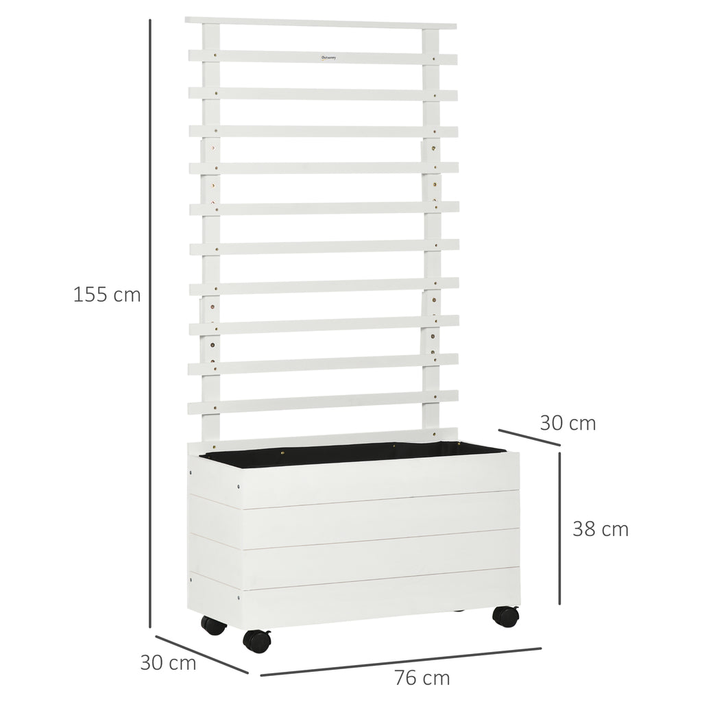 Vertical Planter with 4 Wheels and Wooden Trellis for Climbing Plants, 76x30x155cm, White