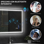 Anti-Fog Bathroom Mirror with Adjustable LED Light, Bluetooth Speaker, Touch Buttons, 50x70 cm