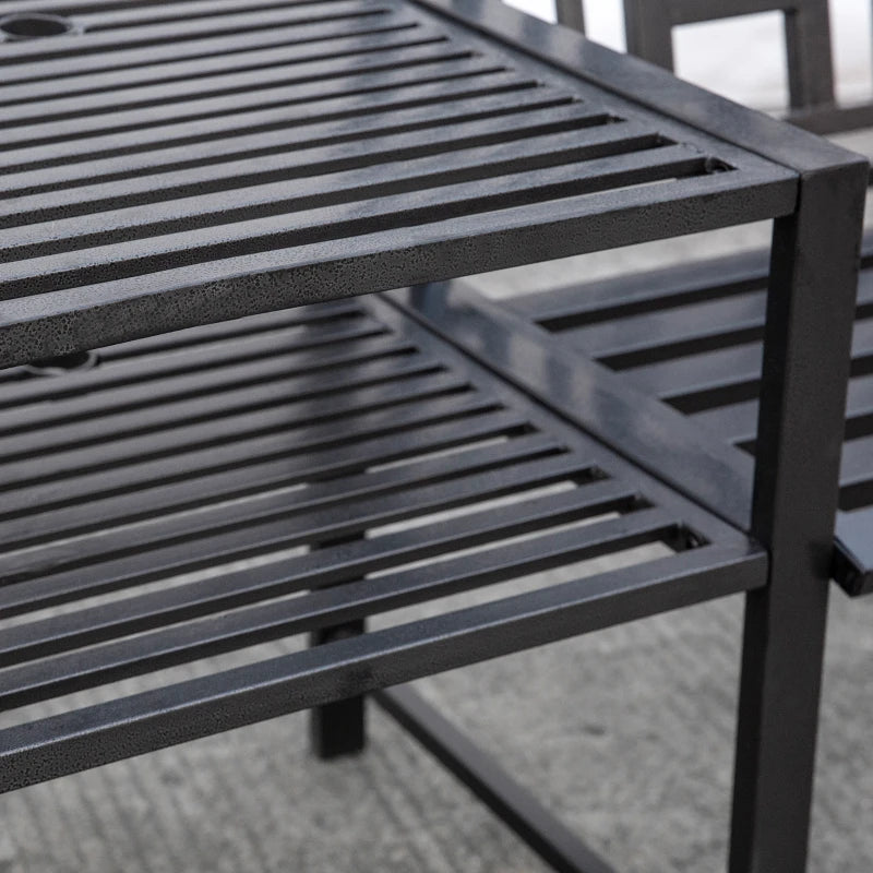 Modern 2-Seater Garden Bench with Table and Umbrella Hole Outdoor Furniture 165x56x85.5cm Black - Borge' Group Limited
