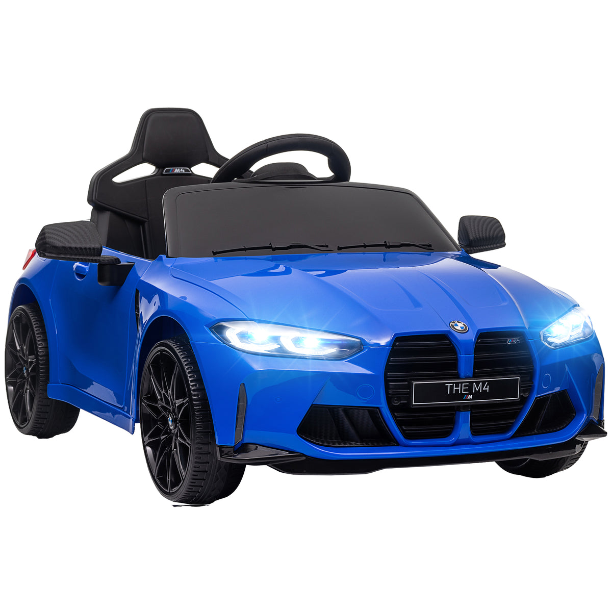 AIYAPLAY Licensed BMW M4 Electric Ride-On Toy Car for Kids with Remote Control, Horn and Headlights, 108x69.5x51 cm, Blue