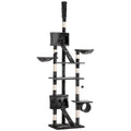Multi-Level Ceiling Cat Scratching Post with Adjustable Height 240-260cm, with Kennels and Ladders, Grey