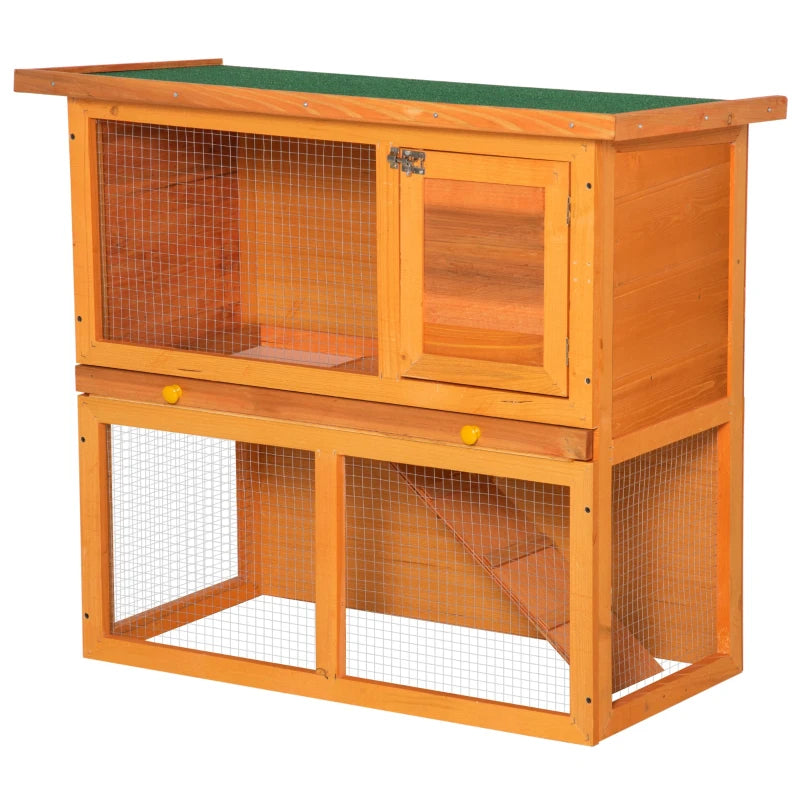 Two-Story Rabbit Hutch, Outdoor Rabbit Hutch with Spruce Wood House, 90x45x80 cm - Borge' Group Limited