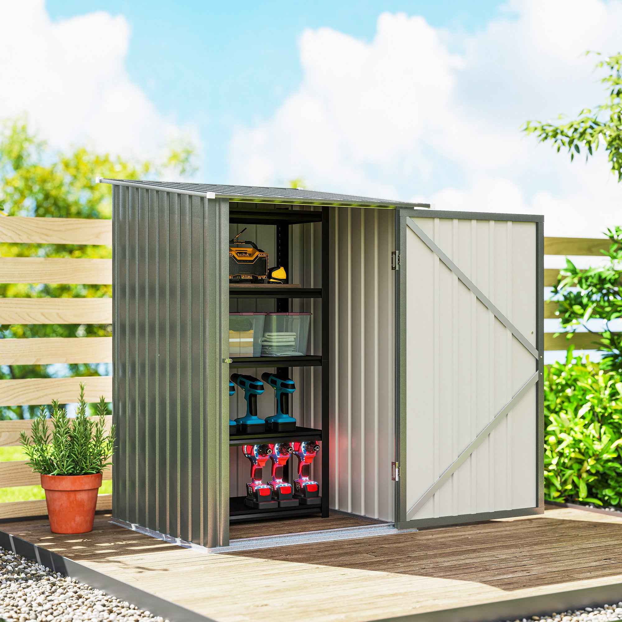 Outsunny Galvanized Steel Garden Shed with Hinged Door, 100x104x160 cm, Silver