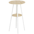 HOMCOM Round High Table with Shelf, Modern Kitchen or Dining Table, for 2 People, Natural and White
