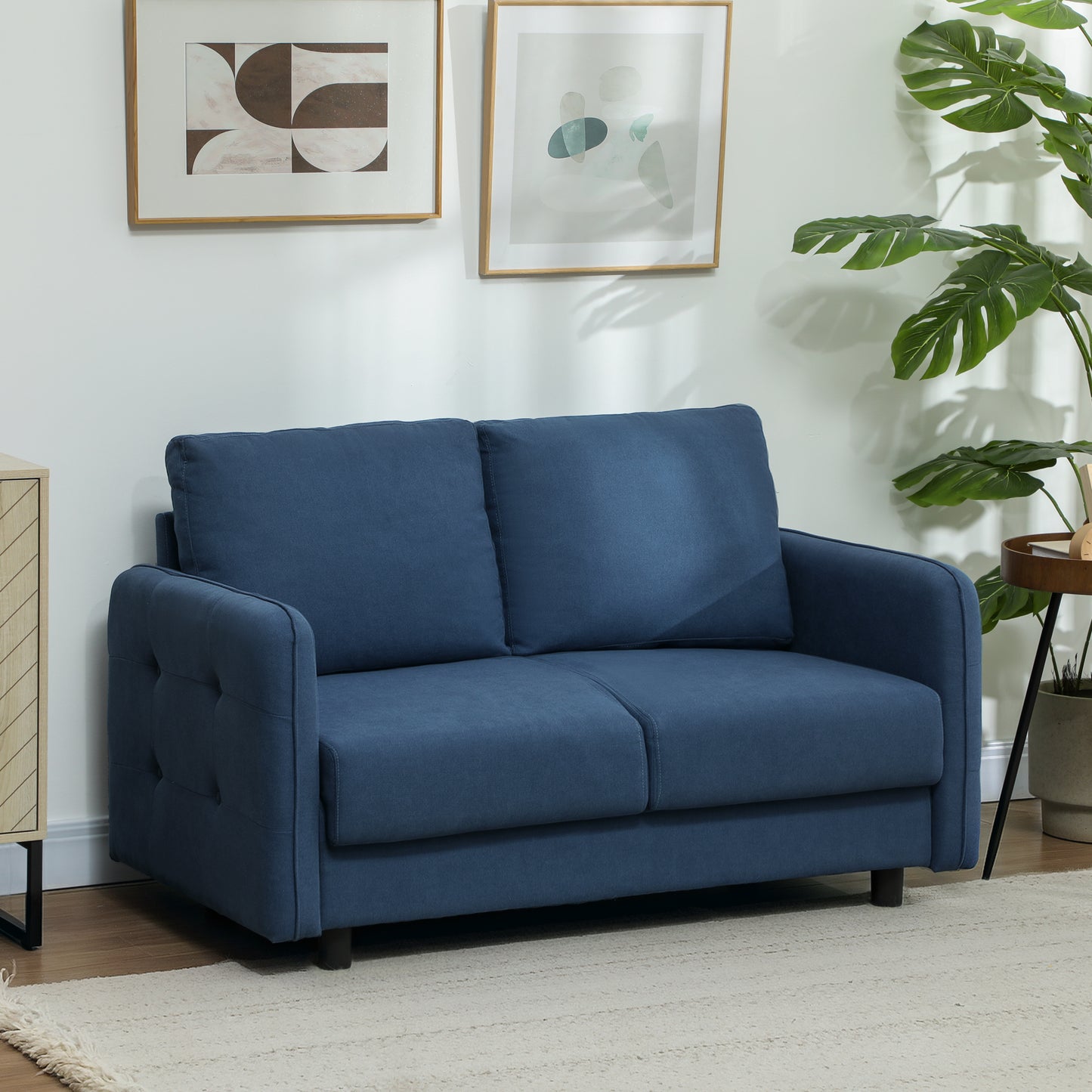 Modern 2 Seater Velvet Sofa with Removable Cushions and S-Springs, 136x75x84 cm, Blue