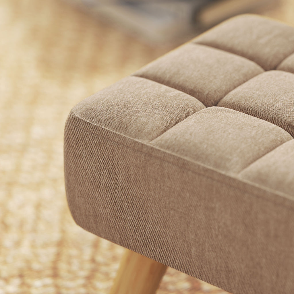 HOMCOM Linen-Effect Fabric Footstool, 27x27x26 cm, Rubber Wood Legs, Load Capacity up to 110 kg, Brown