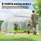Outsunny 3x4x2 m Tunnel Greenhouse with Roller Doors, Steel Frame and Anti-UV PE Cover, Transparent